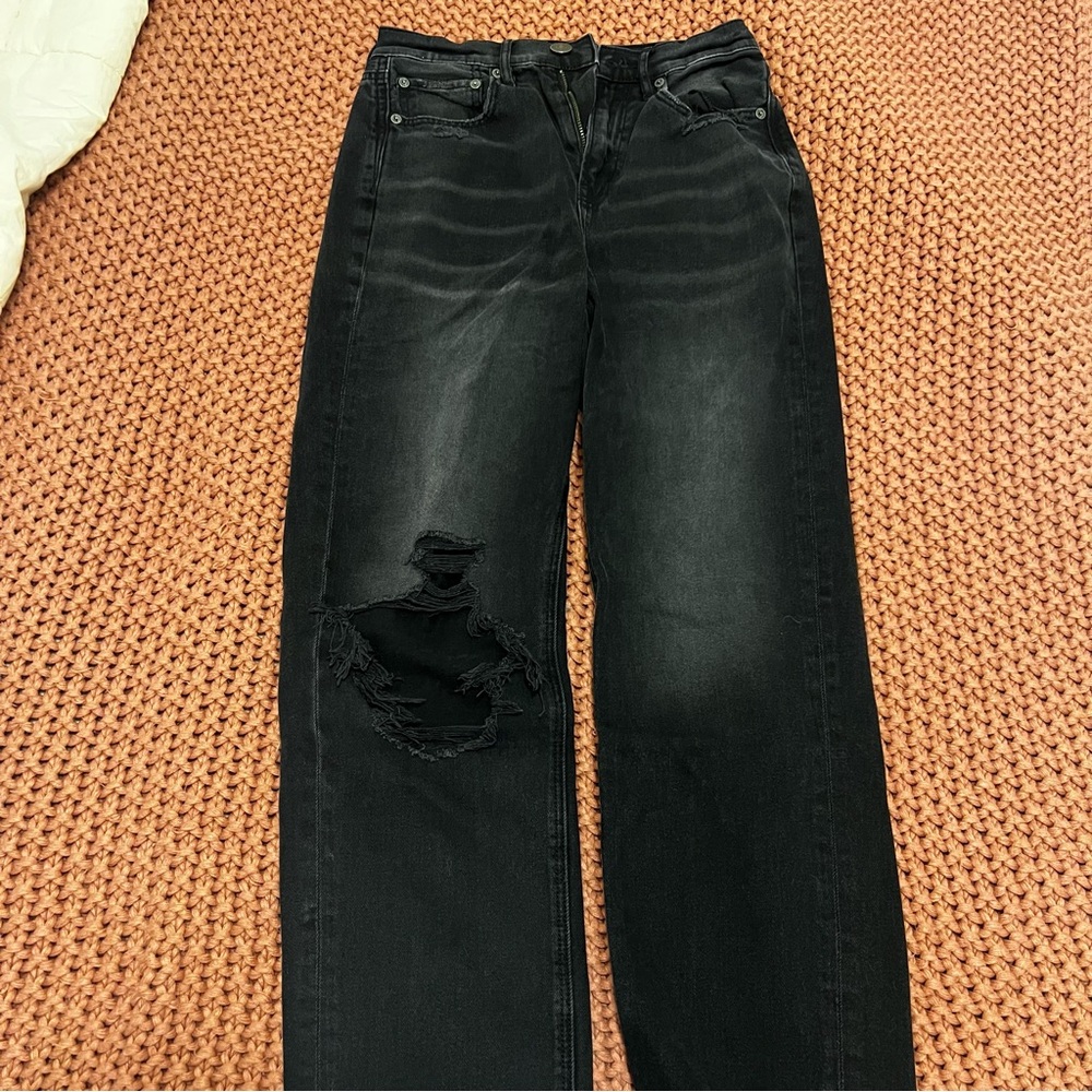 American Eagle Black Distressed High-Rise Jeans